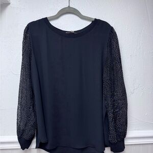 Loft Elegant Black Women's Top with Sequin Sleeves